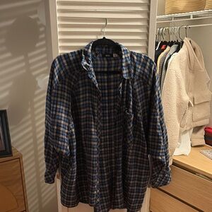 BDG Navy and Tan Checkered Flannel